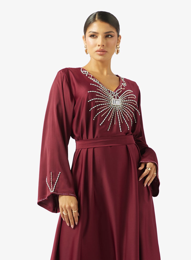 hayas closet Embellished Belted Jalabiya - Image 3